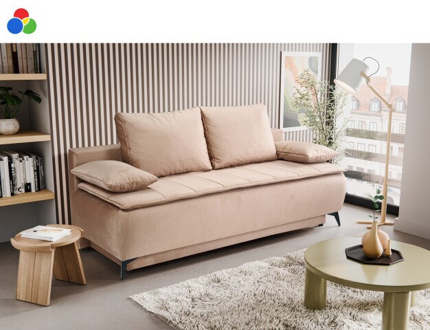 Schlafsofa >Sendi< in braun-beige, Velour - 210x103x90cm (BxHxT)
