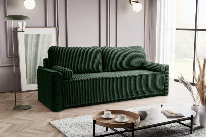 Schlafsofa >Grubs< in smaragdgrün, Cord - 225x96x93cm (BxHxT)