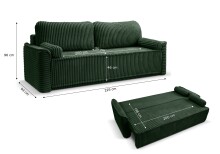 Schlafsofa >Grubs< in smaragdgrün, Cord - 225x96x93cm (BxHxT)