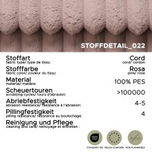 Schlafsofa >Grubs< in rosa, Cord - 225x96x93cm (BxHxT)