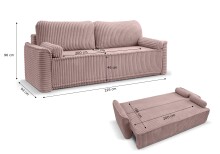 Schlafsofa >Grubs< in rosa, Cord - 225x96x93cm (BxHxT)