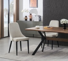 Stuhl >Claudia< 2er Set in creme, Velouroptik - 44x88x58cm (BxHxT)