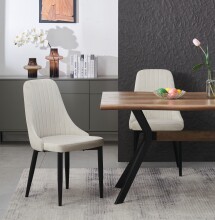 Stuhl >Claudia< 2er Set in creme, Velouroptik - 44x88x58cm (BxHxT)
