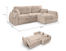 Ecksofa >Sancho Long< in beige, Cord - 255x107x155cm (BxHxT)