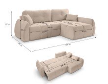 Ecksofa >Sancho Long< in beige, Cord - 255x107x155cm (BxHxT)
