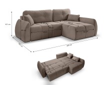 Ecksofa >Sancho Long< in braun-beige, Cord - 255x107x155cm (BxHxT)