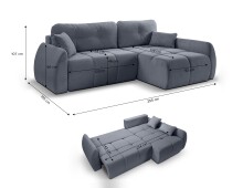 Ecksofa >Sancho Long< in blau-grau, Cord - 255x107x155cm (BxHxT)