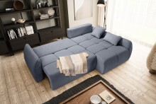 Ecksofa >Sancho Long< in blau-grau, Cord - 255x107x155cm (BxHxT)