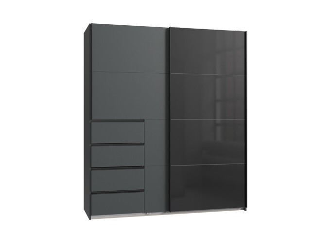 Schwebetürenschrank >BALI< in GRAPHIT / GLAS SCHWARZ - 180x208x64cm (BxHxT)