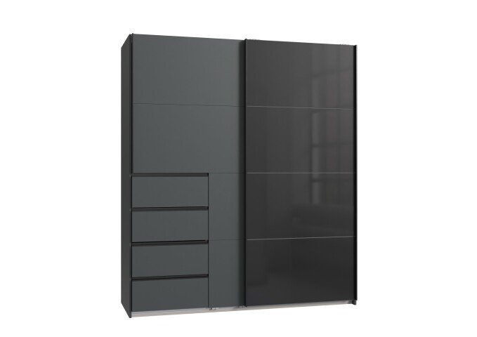 Schwebetürenschrank >BALI< in GRAPHIT / GLAS SCHWARZ - 180x208x64cm (BxHxT)