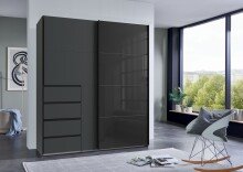 Schwebetürenschrank >BALI< in GRAPHIT / GLAS SCHWARZ - 180x208x64cm (BxHxT)