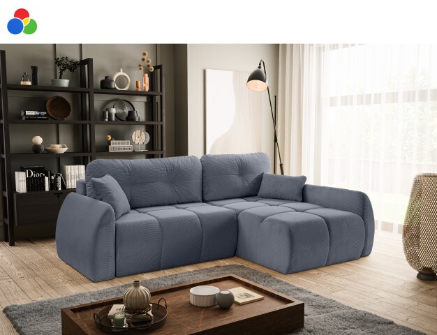 Ecksofa >Sancho Long< in blau-grau, Cord - 255x107x155cm (BxHxT)