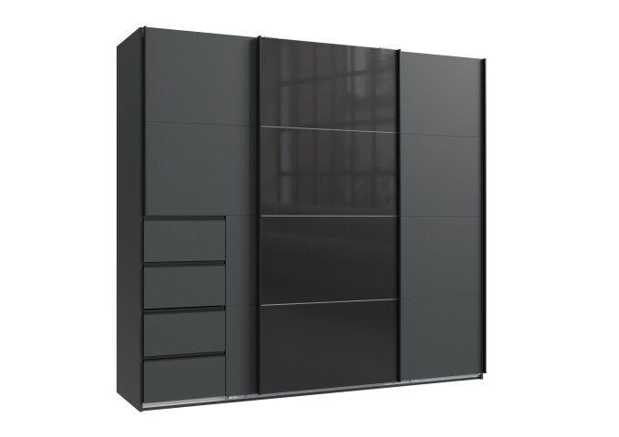 Schwebetürenschrank >BALI< in GRAPHIT / GLAS SCHWARZ - 225x208x64cm (BxHxT)