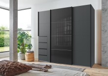 Schwebetürenschrank >BALI< in GRAPHIT / GLAS SCHWARZ - 225x208x64cm (BxHxT)