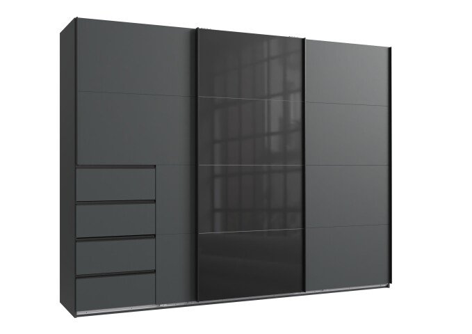 Schwebetürenschrank >BALI< in GRAPHIT / GLAS SCHWARZ - 270x208x64cm (BxHxT)