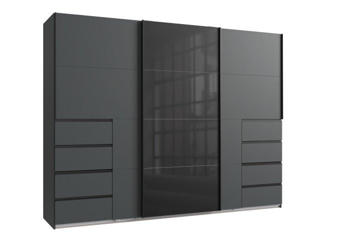 Schwebetürenschrank >BALI< in GRAPHIT / GLAS SCHWARZ - 270x208x64cm (BxHxT)