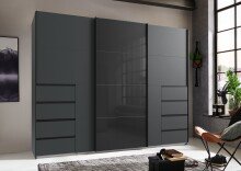 Schwebetürenschrank >BALI< in GRAPHIT / GLAS SCHWARZ - 270x208x64cm (BxHxT)