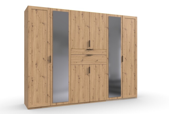 Drehtürenschrank >NADJA< in ARTISAN EICHE DEKOR / SPIEGEL - 270x208x58cm (BxHxT)