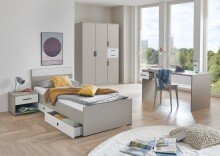 Einzelbett >BAHAMAS< in SAHARAGRAU + WEISS - 126x80x210cm (BxHxT)