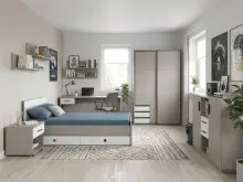 Bett >BAHAMAS< in SAHARAGRAU + WEISS - 146x80x210cm...