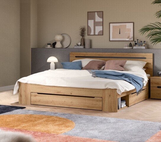 Bettgestell >Canu< in Basalt Grau / Artisan - 184x87x205cm (BxHxT) Liegefläche 180x200 cm