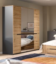 Kleiderschrank >Canu< in Basalt Grau / Artisan -...