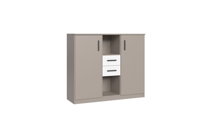 Highboard >BAHAMAS< in SAHARAGRAU + WEISS - 122x105x41cm (BxHxT)