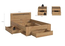 Bettgestell >Canu< in Basalt Grau / Artisan inkl. 2x Nachtkommoden - 244x87x205cm (BxHxT)