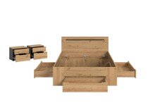 Bettgestell >Canu< in Basalt Grau / Artisan inkl. 2x Nachtkommoden - 244x87x205cm (BxHxT)