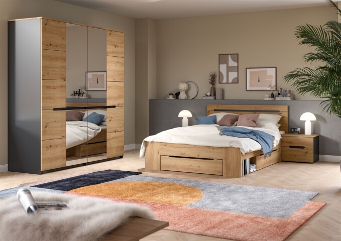 Schlafzimmer-Set >Canu< 4tlg. in Basalt Grau / Artisan