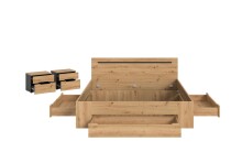 Bettgestell >Canu< in Basalt Grau / Artisan inkl. 2x Nachtkommode - 284x87x205cm (BxHxT)