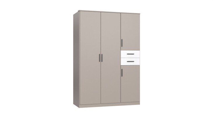 Drehtürenschrank >BAHAMAS< in SAHARAGRAU + WEISS - 135x198x58cm (BxHxT)