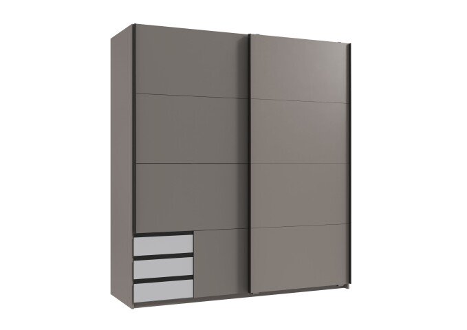 Schwebetürenschrank >BAHAMAS< in SAHARAGRAU + WEISS - 179x198x65cm (BxHxT)