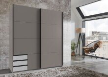 Schwebetürenschrank >BAHAMAS< in SAHARAGRAU + WEISS - 179x198x65cm (BxHxT)