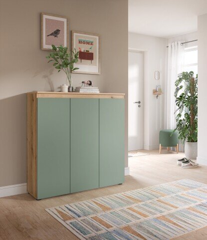 Highboard >Scarpa< in Evoke Oak / Smoke Green - 105x111x37cm (BxHxT)