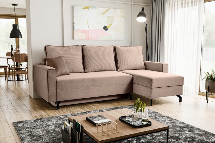 Ecksofa >Marti< in altrosa, Cord - 230x89x148cm (BxHxT)