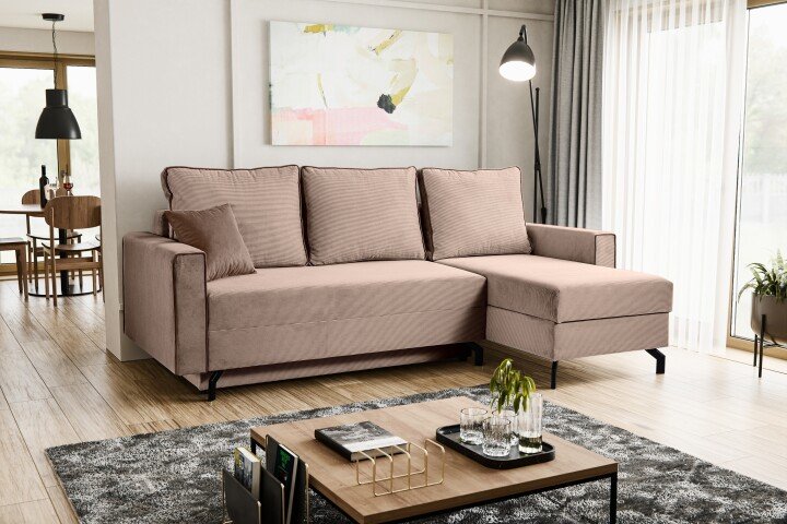 Ecksofa >Marti< in altrosa, Cord - 230x89x148cm (BxHxT)