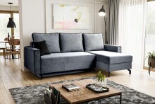Ecksofa >Marti< in blau-grau, Cord - 230x89x148cm...