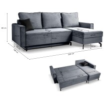 Ecksofa >Marti< in blau-grau, Cord - 230x89x148cm (BxHxT)