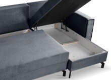 Ecksofa >Marti< in blau-grau, Cord - 230x89x148cm (BxHxT)