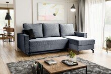 Ecksofa >Marti< in blau-grau, Cord - 230x89x148cm...