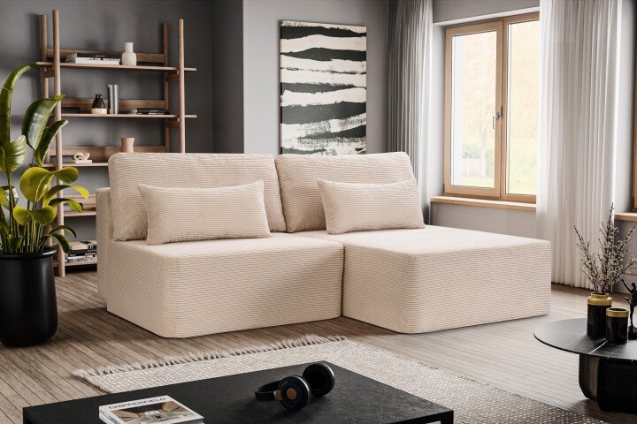 Ecksofa >Amsterix< in grau-beige, Cord - 213x95x158cm (BxHxT)