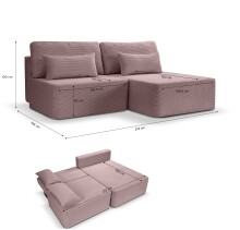 Ecksofa >Amsterix< in altrosa, Cord - 213x95x158cm (BxHxT)