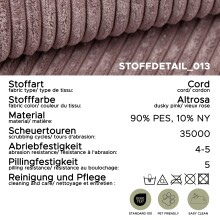 Ecksofa >Amsterix< in altrosa, Cord - 213x95x158cm (BxHxT)