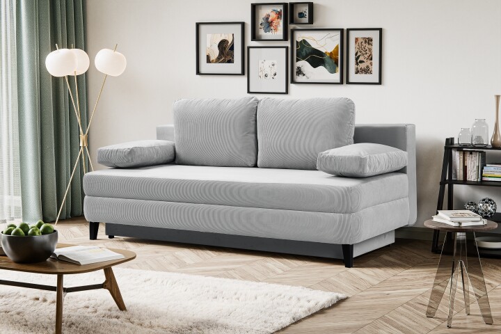 Schlafsofa >Sorto< in hellgrau, Cord - 200x91x100cm (BxHxT)