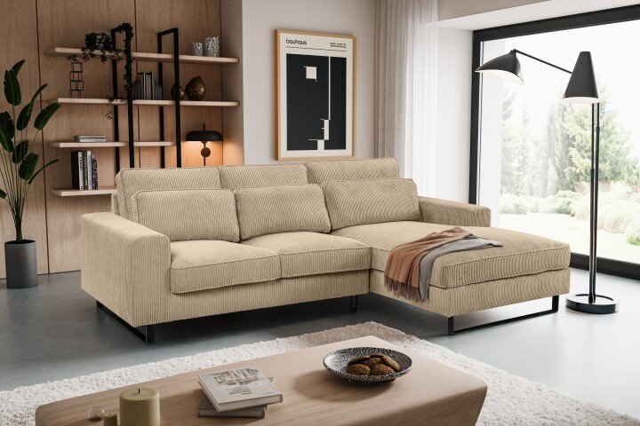 Ecksofa >Bolivia< in beige, Cord - 276x91x183cm (BxHxT)