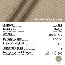 Ecksofa >Bolivia< in beige, Cord - 276x91x183cm (BxHxT)