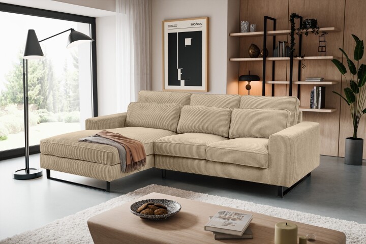 Ecksofa >Bolivia< in beige, Cord - 276x91x183cm (BxHxT)