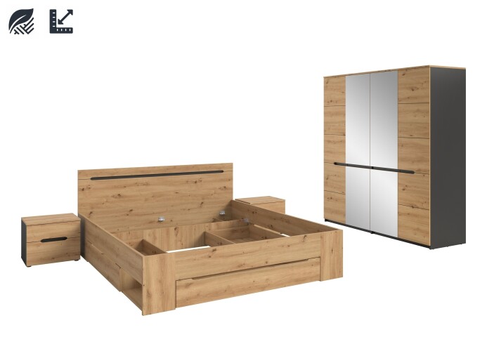 Schlafzimmer-Set >Canu< 4tlg. in Basalt Grau / Artisan, verschiedene Ausführungen