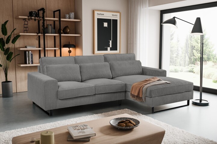 Ecksofa >Bolivia< in grau, Cord - 276x91x183cm (BxHxT)